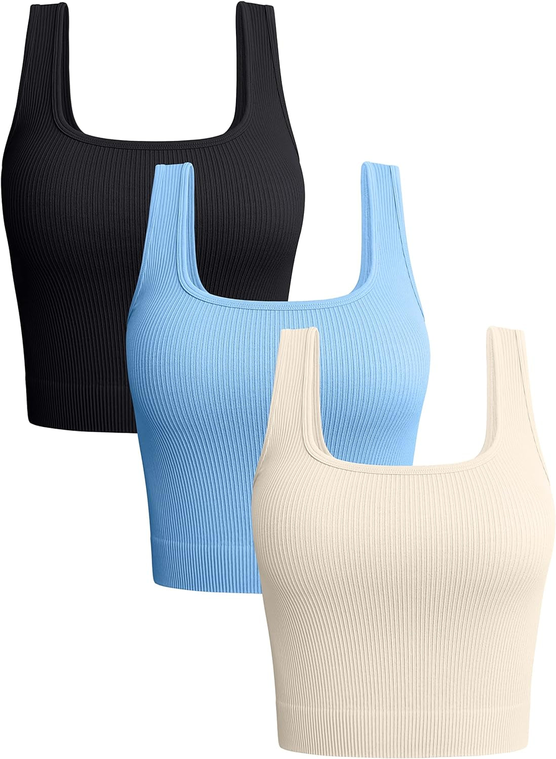 Women'S 3 Piece Tank Tops Ribbed Seamless Workout Exercise Shirts 2025 Summer Basic Camis - WORLD TIME VISITS