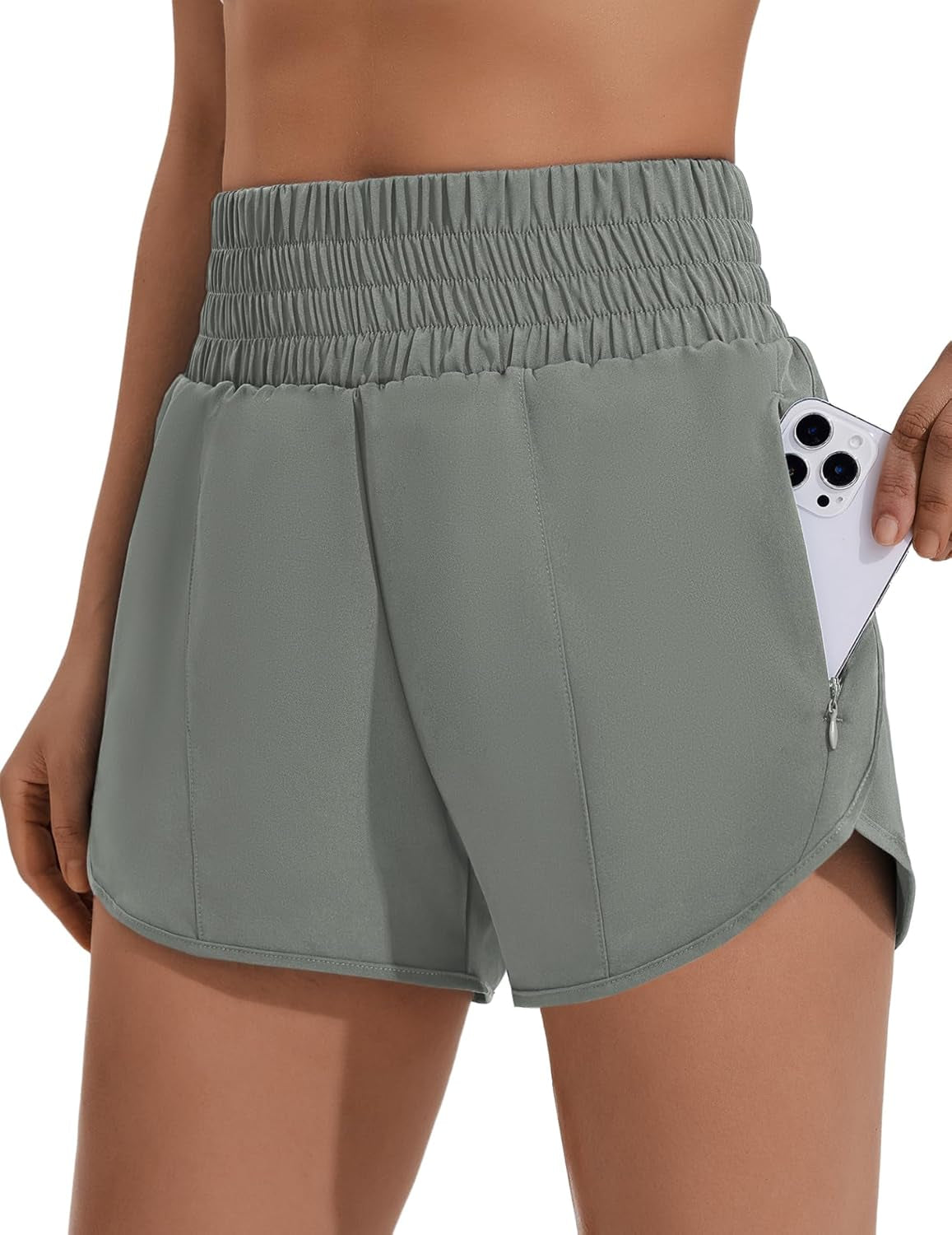 Women'S Athletic Shorts for Gym Workout Running Short with High Waisted Zip Pockets - WORLD TIME VISITS