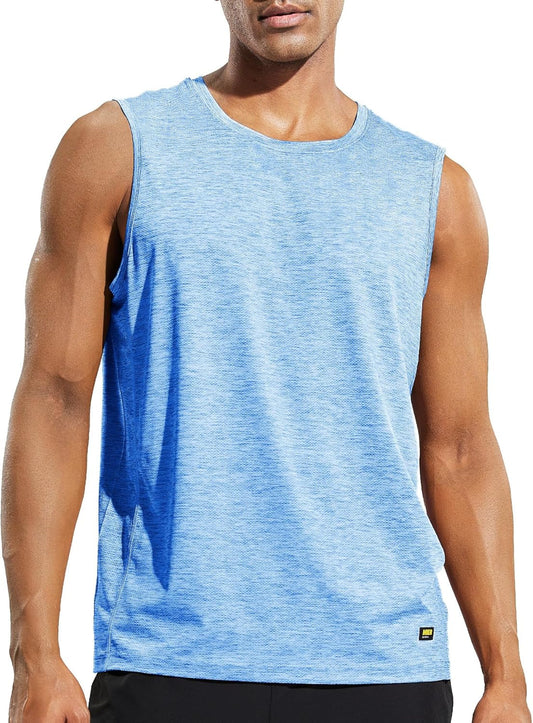 Men’S Sleeveless Tank Top Dry Fit Workout Muscle Tee Shirt for Running Athletic Gym Sports Training, Moisture Wicking