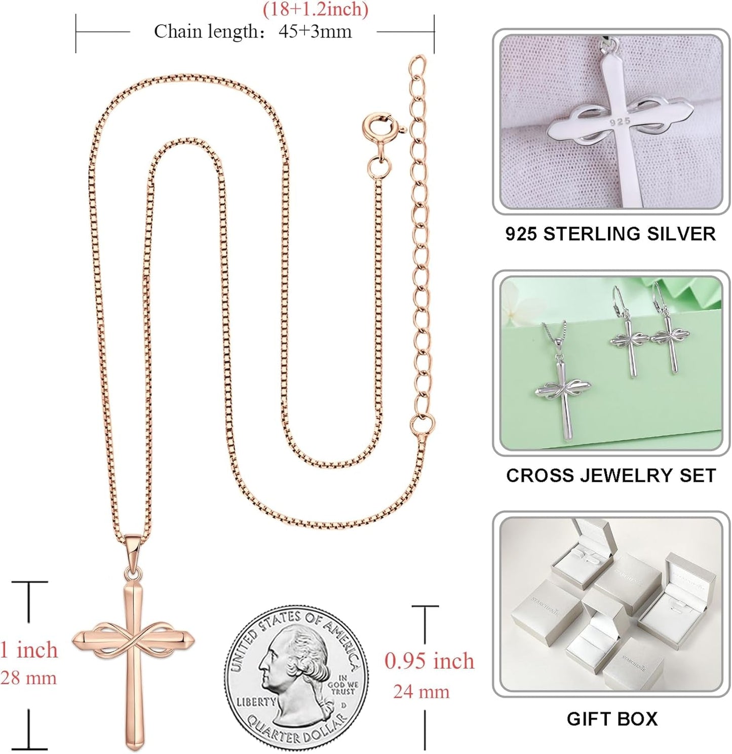 Infinity Cross Necklace for Women 925 Sterling Silver Polished Cross Pendant Crucifix Jewelry Gifts