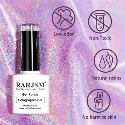 Holographic Nail Polish Rose Gold Gel Nail Polish with Mermaid Unicorn Effect Glitter Gel Nail Polish RAR73 Suitable for Spring Summer