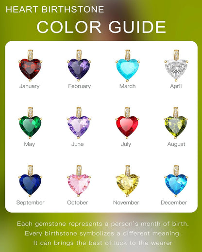 Genuine Birthstone Necklace for Women, Heart Love Necklace, Birthday Gifts for Her