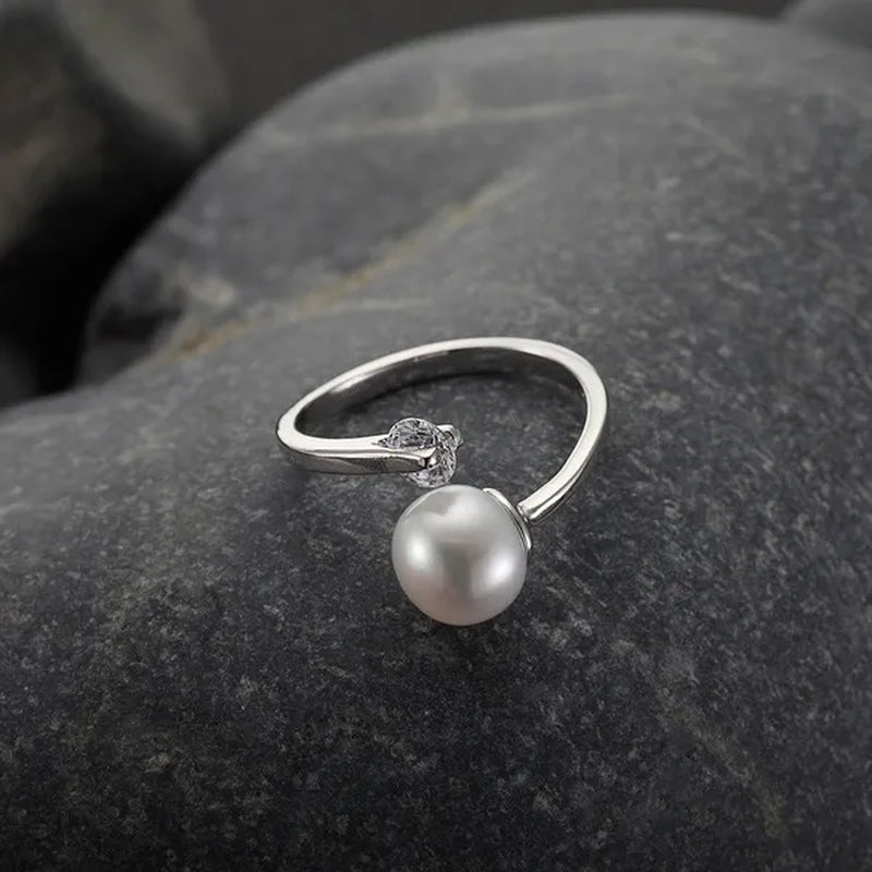 High Quality 925 Sterling Silver 8-9Mm White Freshwater Cultured Pearl Ring for Women Fine Jewelry FEIGE