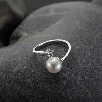 High Quality 925 Sterling Silver 8-9Mm White Freshwater Cultured Pearl Ring for Women Fine Jewelry FEIGE