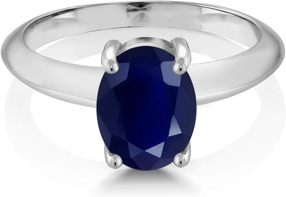 925 Sterling Silver 9X7MM Oval Gemstone Birthstone Solitaire Engagement Ring | Wedding Engagement Anniversary Promise Ring for Women | Available in Size 5, 6, 7, 8, 9 - WORLD TIME VISITS
