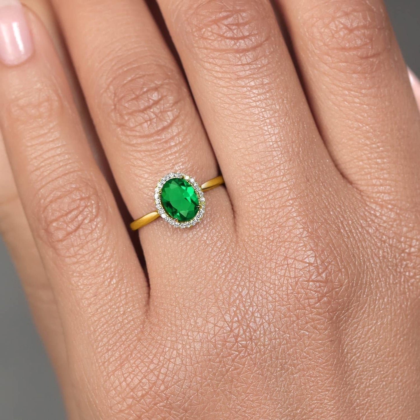 10K Yellow Gold 8X6MM Oval Gemstone Birthstone and White Diamond Halo Engagement Ring | Wedding Anniversary Promise Gold Ring for Women | Available in Size 5-10
