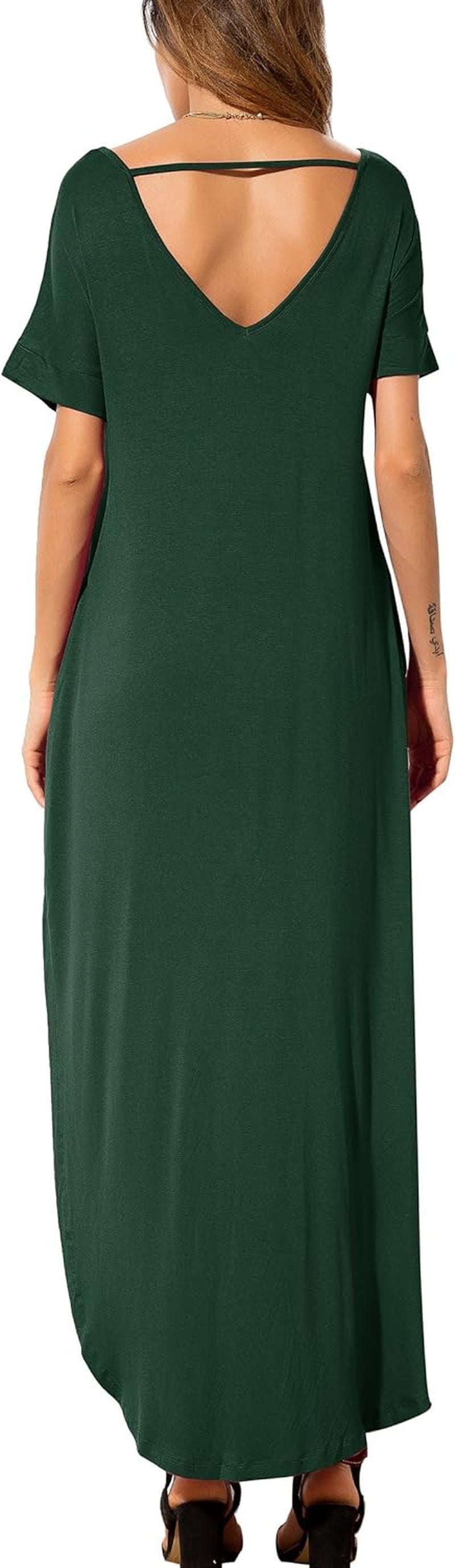 Women'S Casual Loose Pocket Long Dress Short Sleeve Split Maxi Dresses