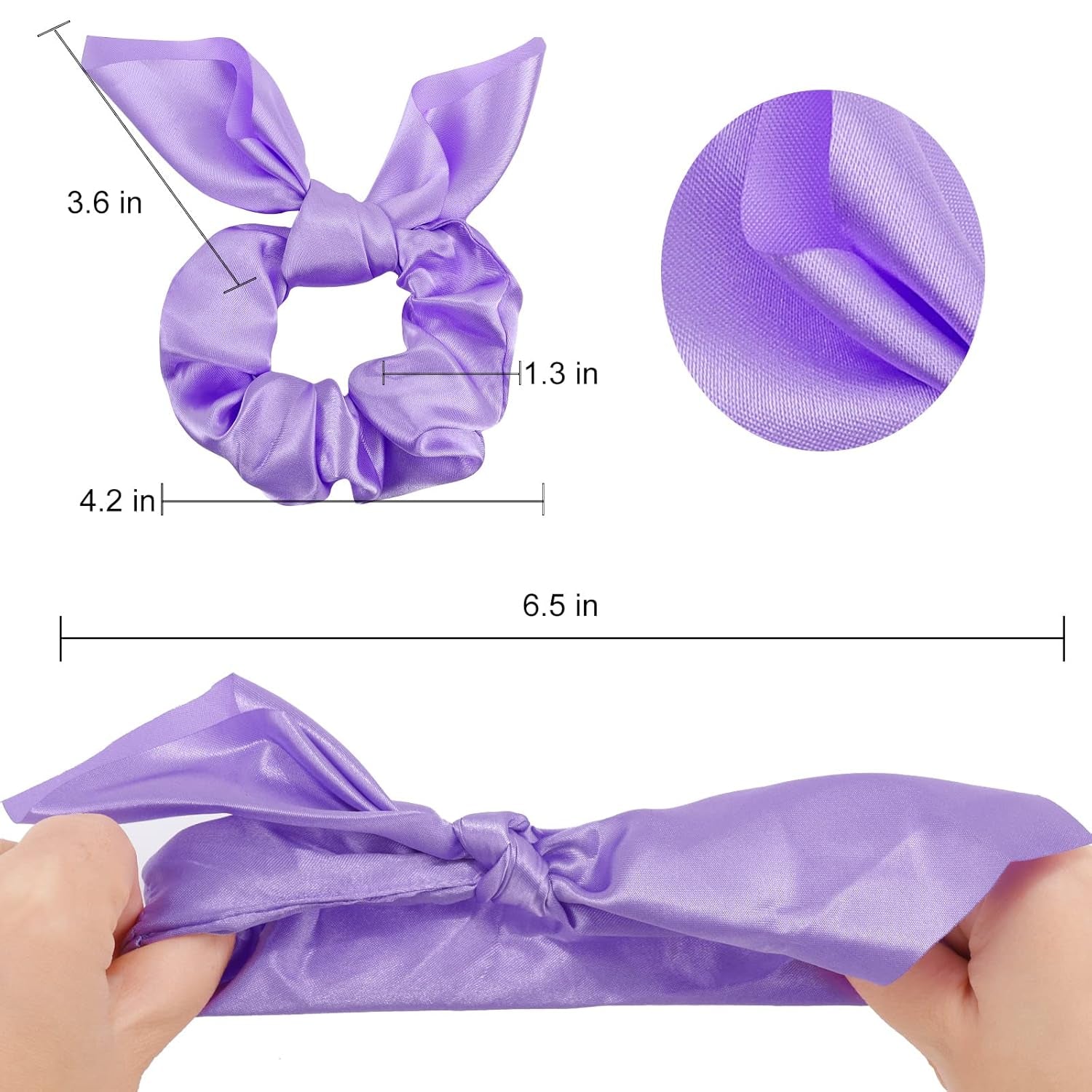 20 Pack Purple Scrunchies for Women - Satin Silk Hair Ties with Bow for Thick Hair, Cute Ponytail Holders and Ribbon Accessories - WORLD TIME VISITS