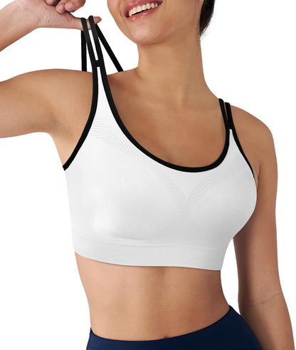 Cross Back Sports Bra for Women Padded Strappy Yoga Bra Medium Support Workout Bra for Athletic Gym Fitness 3 Pack