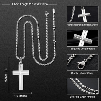 Cross Pendant for Men -18K Gold-Plated/Silver/Black Cross Necklace, Suitable for Men - Non Fading and 100% Waterproof Men'S Necklace, 24-26 Inch Box Adjustable Chain - WORLD TIME VISITS