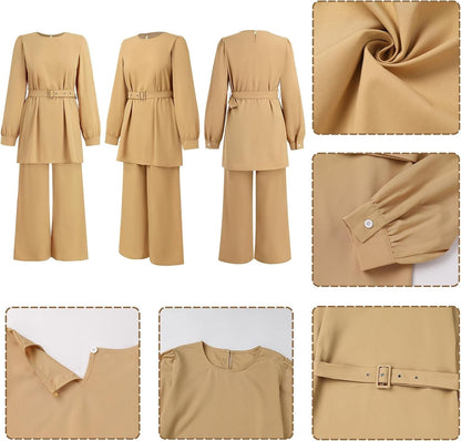Abayas Dress for Women Muslim Long Sleeve Loose Top Pants 2 Pcs Dubai Islamic Muslim Women Matching Sets - WORLD TIME VISITS