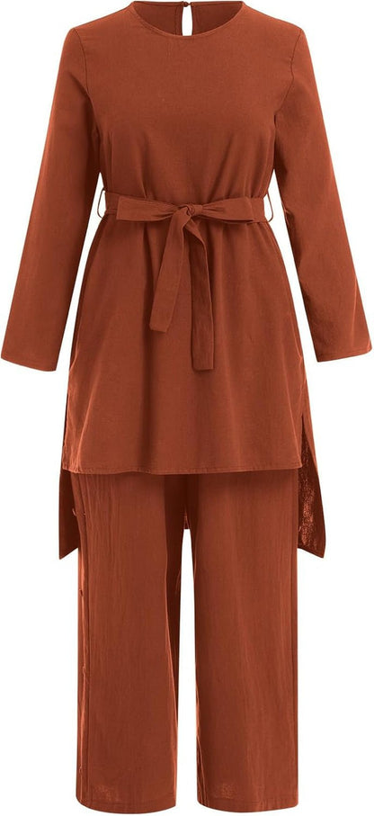 Abayas Dress for Women Muslim Long Sleeve Loose Top Pants 2 Pcs Dubai Islamic Muslim Women Matching Sets