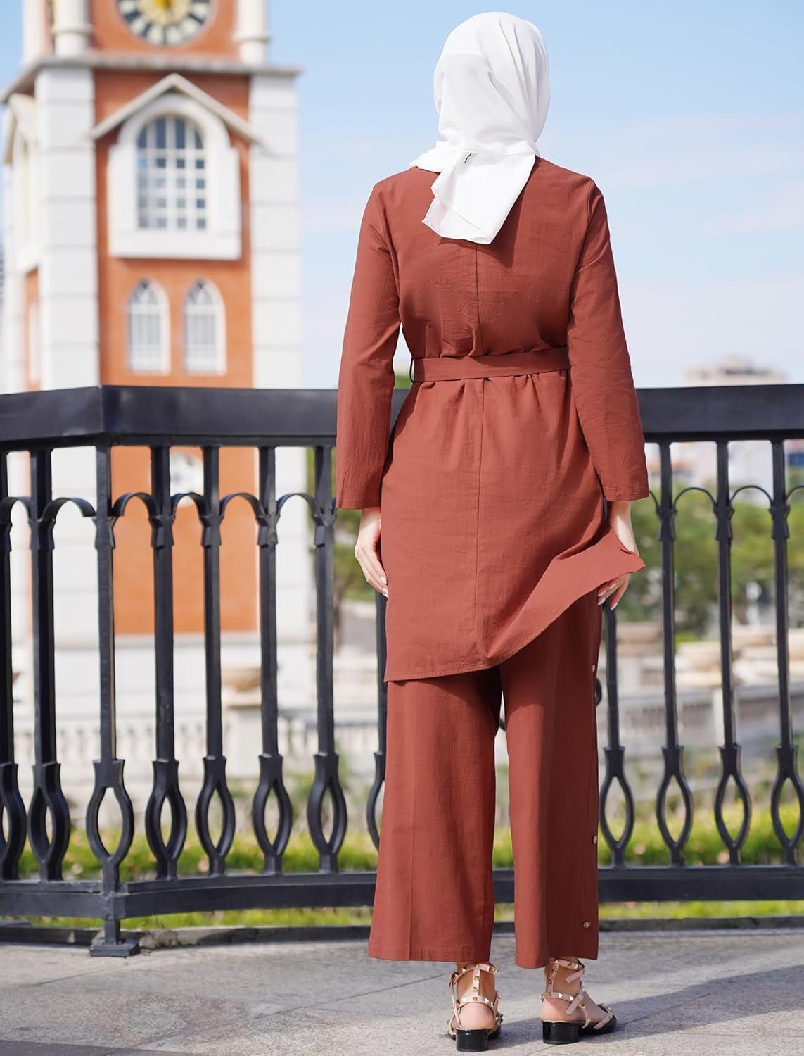 Abayas for Women Muslim 2 Pcs Sets Long Sleeve round Neck Top Dress and Pants Dubai Islamic Muslim Clothes