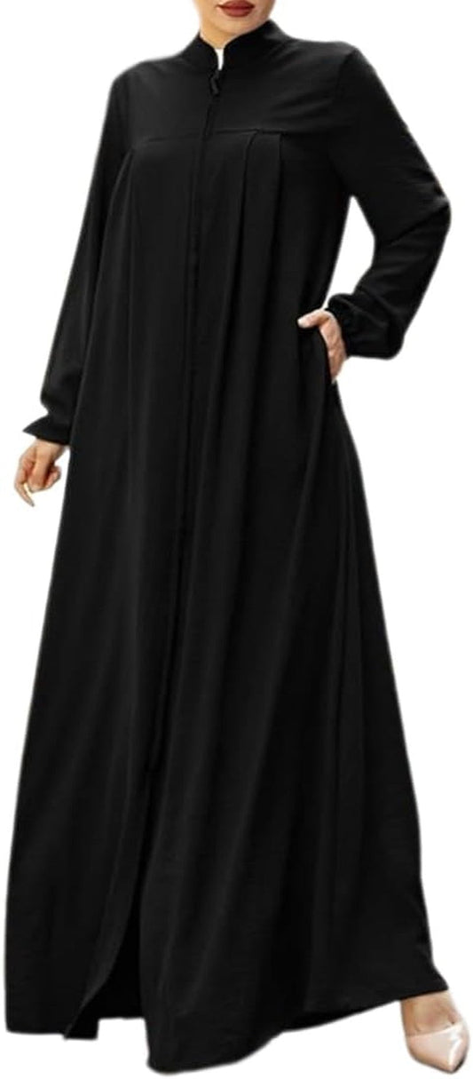 Abayas for Women Muslim Dress Prayer Clothes Zipper Maxi Long Robe Kaftan Dresses Islamic Dubai Loose Abaya Dress - WORLD TIME VISITS
