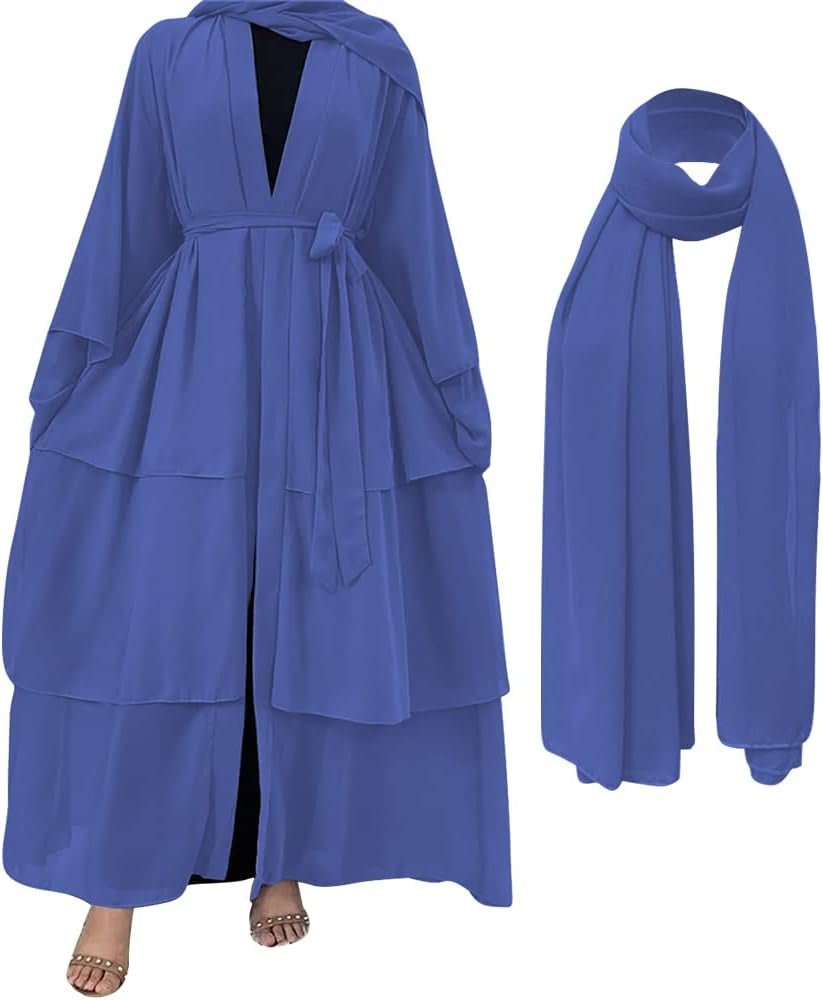 Abayas for Women Muslim Dubai Dress Solid Loose Fit Long Cardigan Islamic Kaftan Robe Open Front Maxi Length - WORLD TIME VISITS