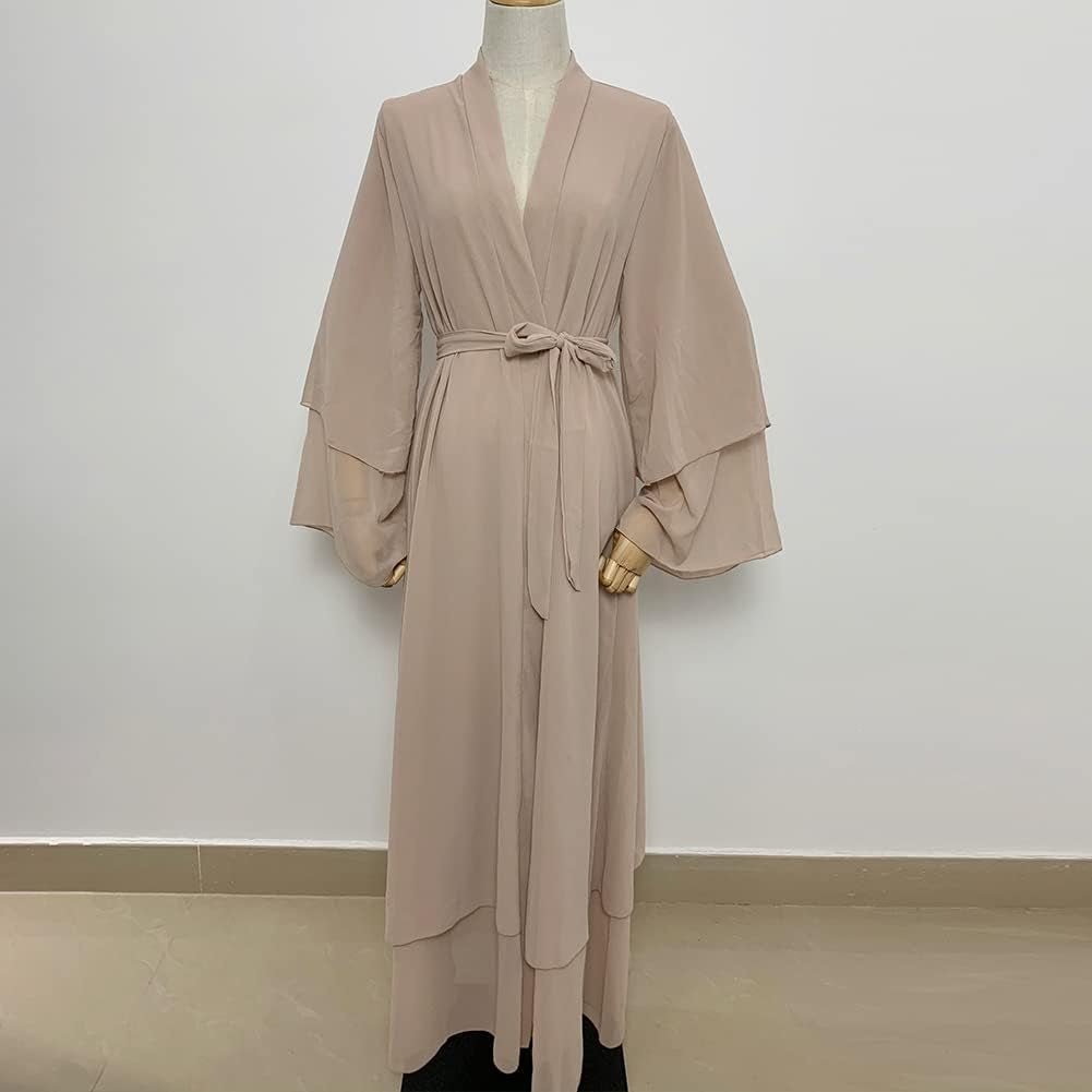Abayas for Women Muslim Dubai Dress Solid Loose Fit Long Cardigan Islamic Kaftan Robe Open Front Maxi Length