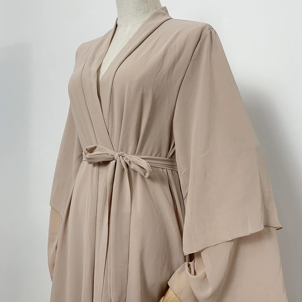 Abayas for Women Muslim Dubai Dress Solid Loose Fit Long Cardigan Islamic Kaftan Robe Open Front Maxi Length
