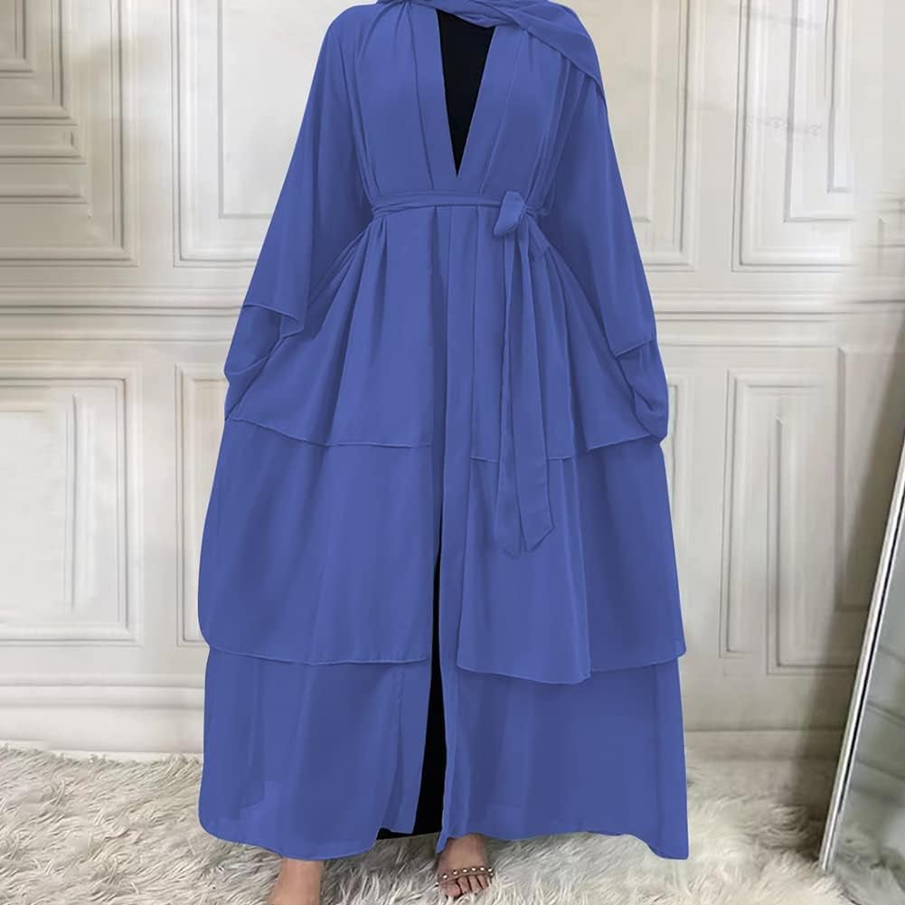 Abayas for Women Muslim Dubai Dress Solid Loose Fit Long Cardigan Islamic Kaftan Robe Open Front Maxi Length - WORLD TIME VISITS