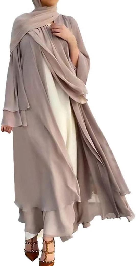 Abayas for Women Muslim Dubai Dress Solid Loose Fit Long Cardigan Islamic Kaftan Robe Open Front Maxi Length - WORLD TIME VISITS