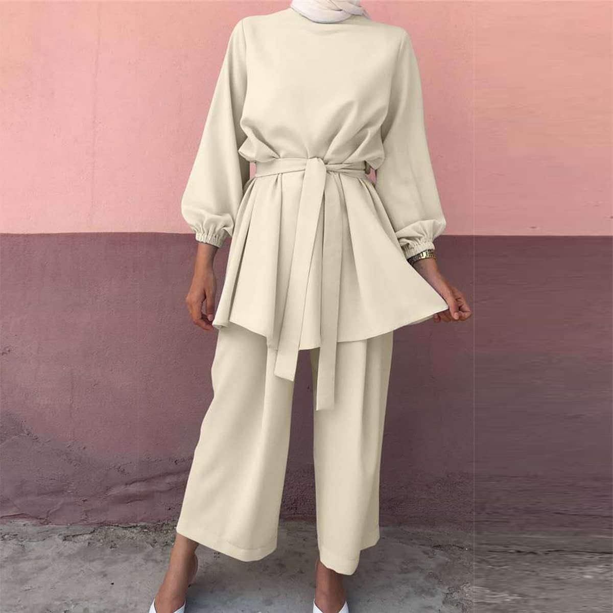 Abayas for Women Muslim Long Sleeve Loose Top Pants 2 Pcs Dubai Islamic Muslim Clothes