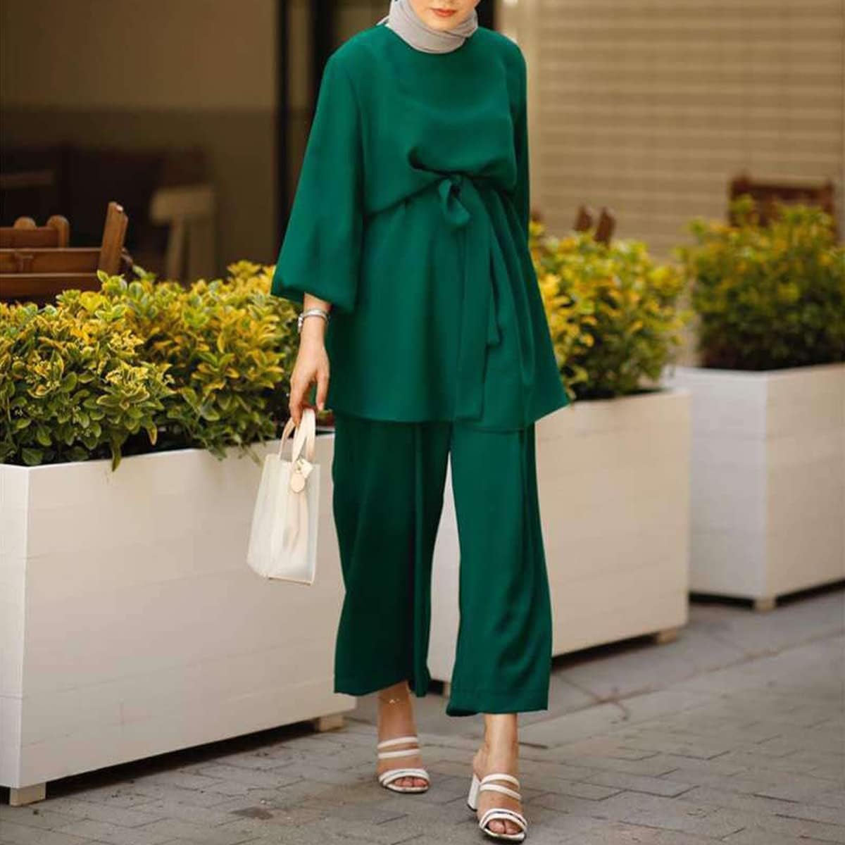 Abayas for Women Muslim Long Sleeve Loose Top Pants 2 Pcs Dubai Islamic Muslim Clothes