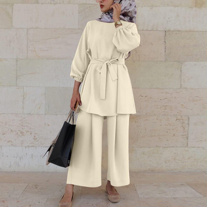 Abayas for Women Muslim Long Sleeve Loose Top Pants 2 Pcs Dubai Islamic Muslim Clothes