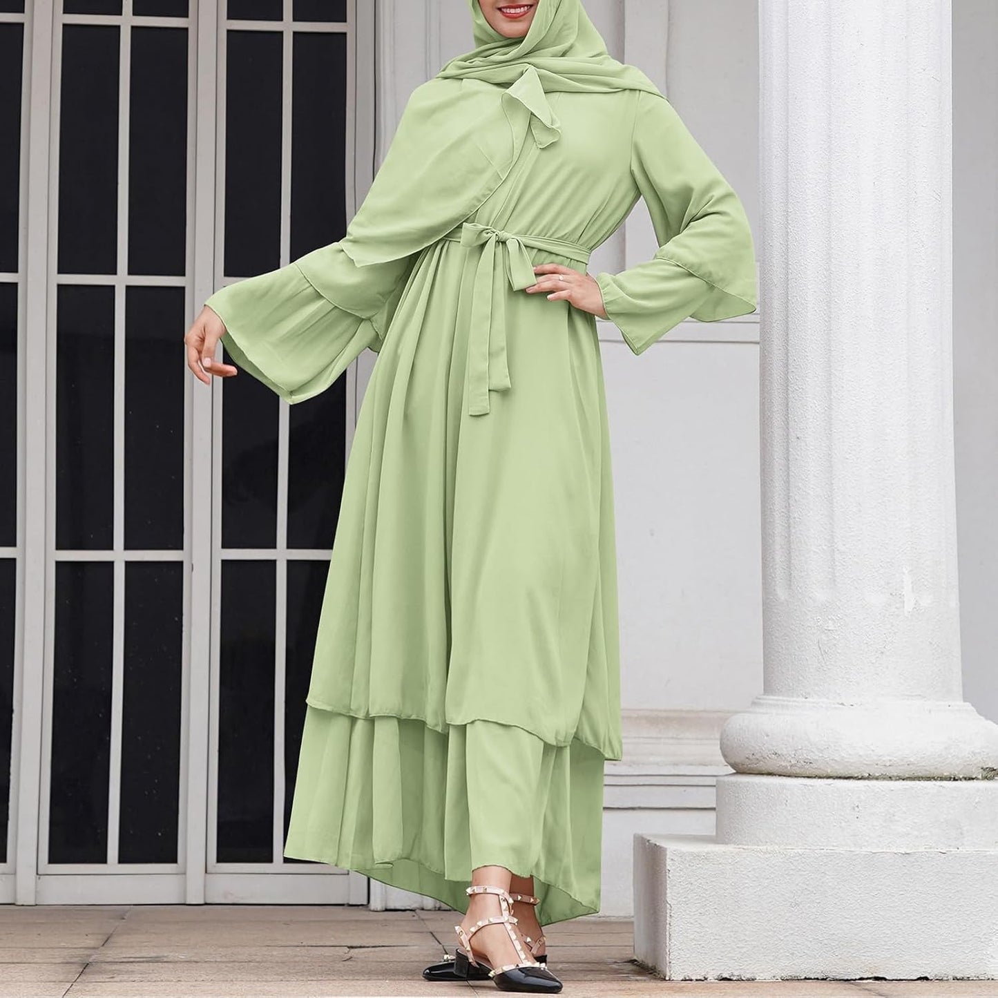 Abayas Muslim Dress for Women Long Sleeve Islamic Abaya Eid Dubai Kaftan Dresses Middle East Prayer Dress Chiffon Robe
