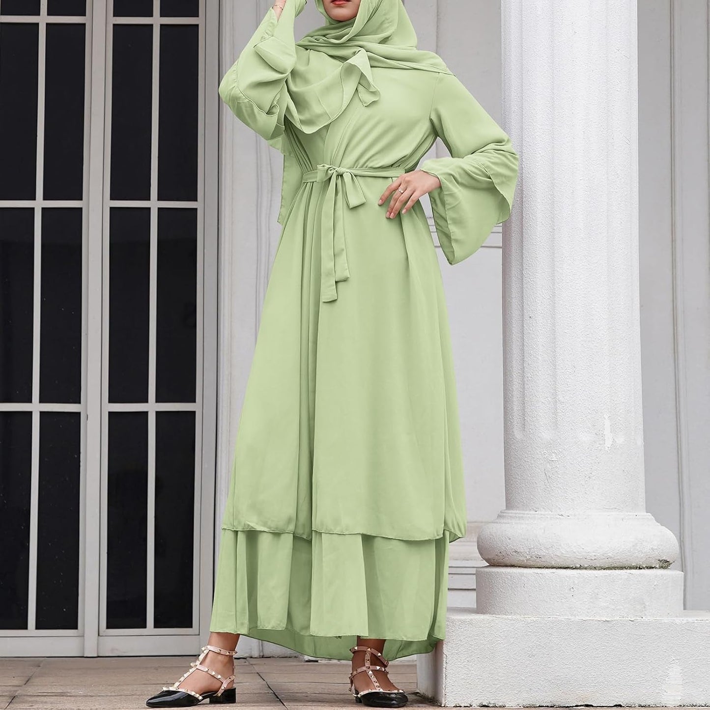 Abayas Muslim Dress for Women Long Sleeve Islamic Abaya Eid Dubai Kaftan Dresses Middle East Prayer Dress Chiffon Robe