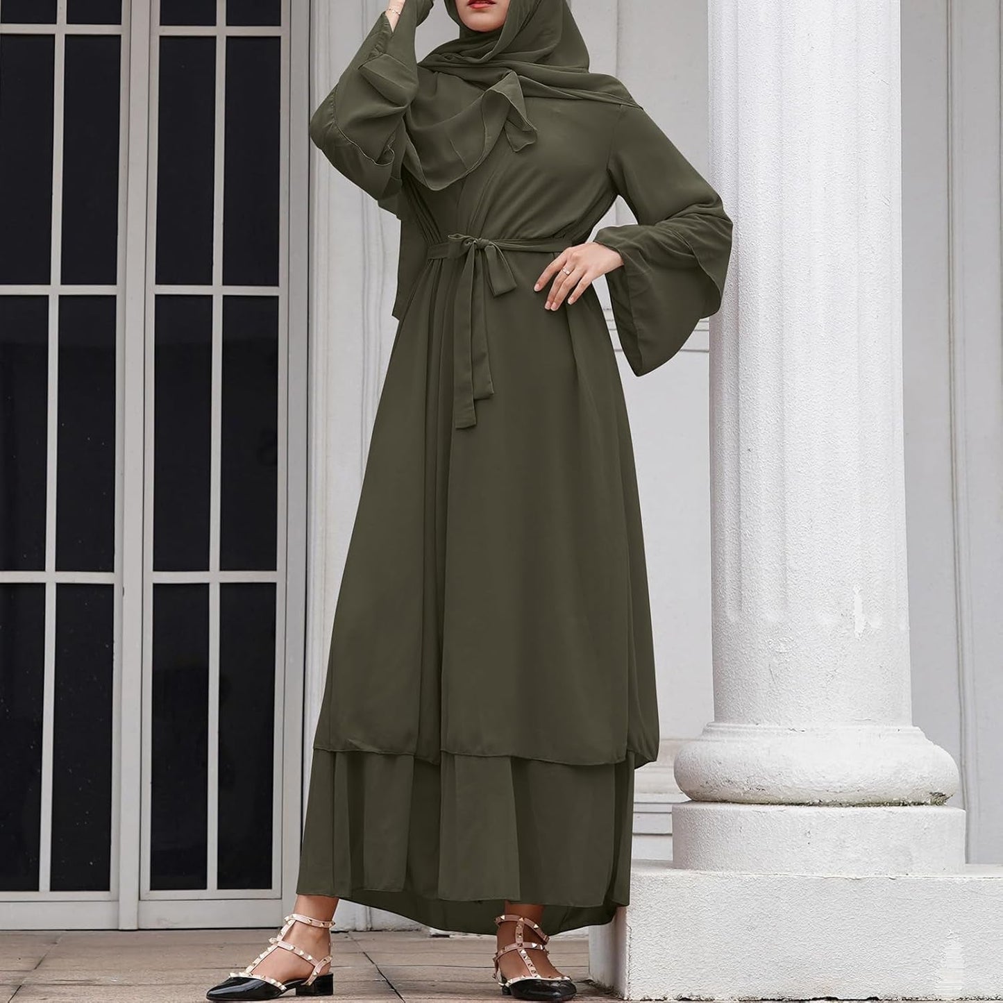 Abayas Muslim Dress for Women Long Sleeve Islamic Abaya Eid Dubai Kaftan Dresses Middle East Prayer Dress Chiffon Robe