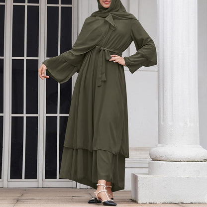 Abayas Muslim Dress for Women Long Sleeve Islamic Abaya Eid Dubai Kaftan Dresses Middle East Prayer Dress Chiffon Robe