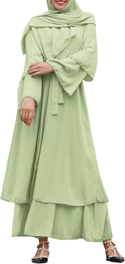 Abayas Muslim Dress for Women Long Sleeve Islamic Abaya Eid Dubai Kaftan Dresses Middle East Prayer Dress Chiffon Robe - WORLD TIME VISITS
