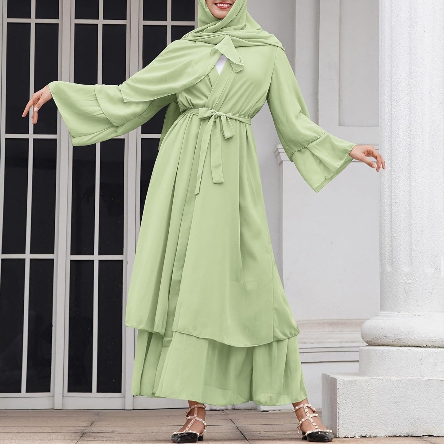 Abayas Muslim Dress for Women Long Sleeve Islamic Abaya Eid Dubai Kaftan Dresses Middle East Prayer Dress Chiffon Robe