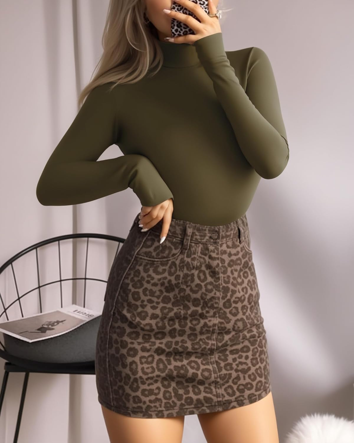 Women'S Mock Turtle Neck Long Sleeve Tops Bodysuit Jumpsuit