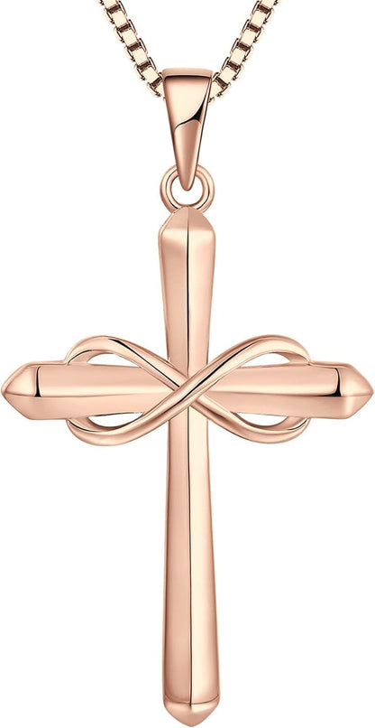 Infinity Cross Necklace for Women 925 Sterling Silver Polished Cross Pendant Crucifix Jewelry Gifts - WORLD TIME VISITS
