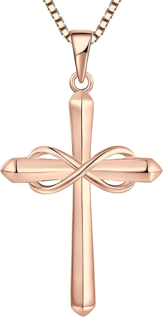 Infinity Cross Necklace for Women 925 Sterling Silver Polished Cross Pendant Crucifix Jewelry Gifts - WORLD TIME VISITS