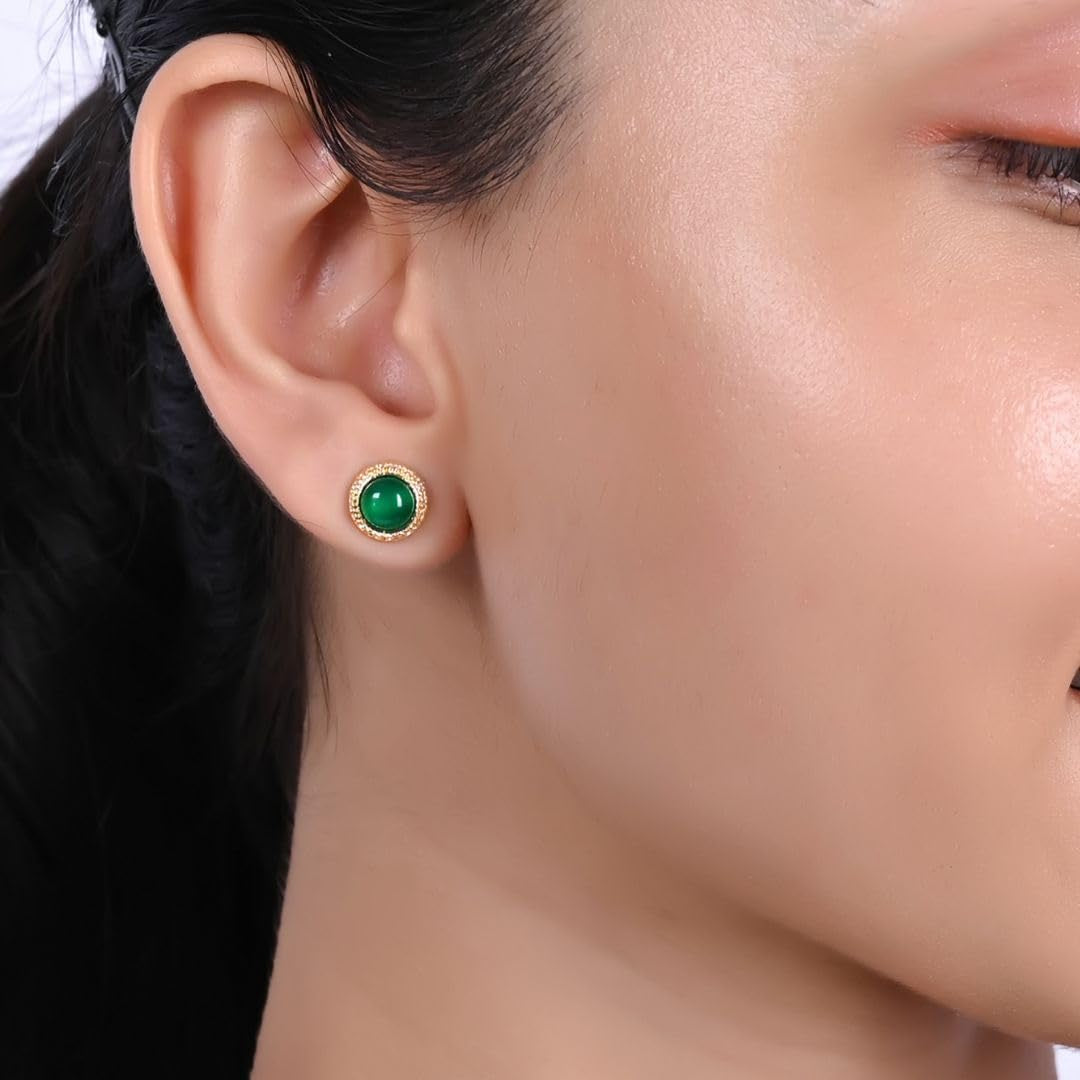 Gempires Lapis Lazuli Stud Earrings, Hypoallergenic round Stud Earrings, Trendy Western Antiqued Style, September Birthstone Jewelry, Party Wear, 14K Gold Plated, Gift for Mom Wife S Daughter