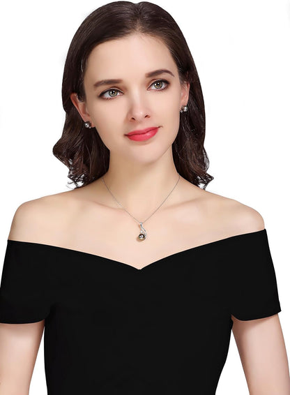 Tahitian Black Pearl Pendant Necklace 18K Gold over Sterling Silver 19 Inch Adjustible Chain - Real Black Pearls Jewelry Gifts for Women Wife Mom Daughter