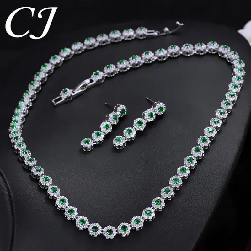 CANDICE Classic Round Cut Blue Choker Necklace Earrings Top Grade AAA+ CZ Stone Women Evening Jewelry Sets For Party
