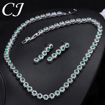 CANDICE Classic Round Cut Blue Choker Necklace Earrings Top Grade AAA+ CZ Stone Women Evening Jewelry Sets For Party