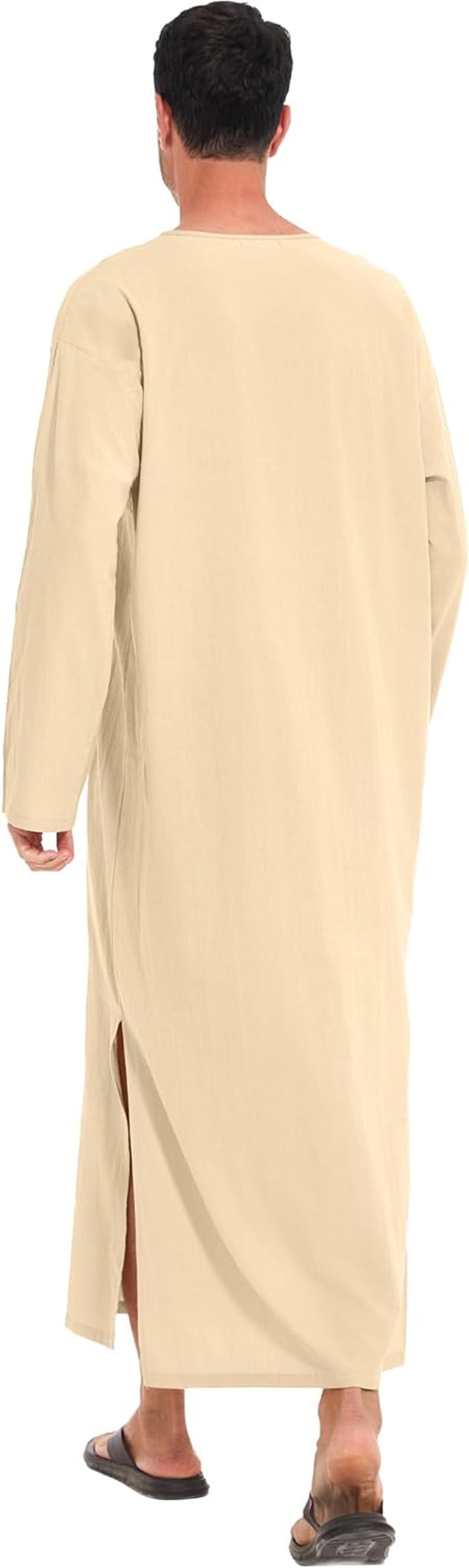 Men'S Kaftan Thobe Long Sleeve Men Thobe Robe Side Split Men Thobe with Pockets Casual Thobe