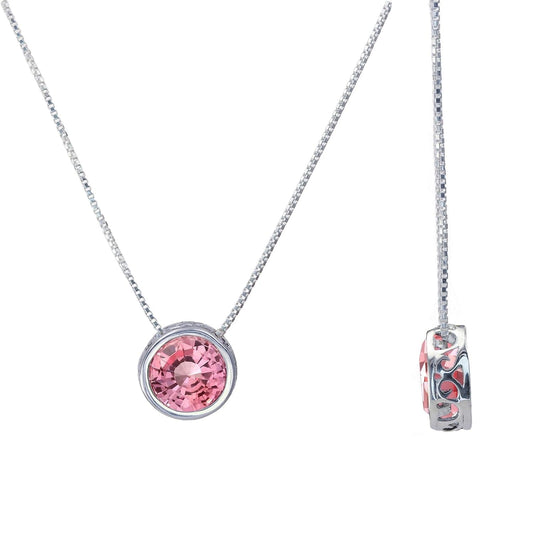 Silver Pink Sapphire Necklace, Slider Solitaire Gemstone Pendant with 16" Box Chain; Pink Sapphire Birthstone Pendant Gemstone for Women by Lotus Stone Design (16, Pink Sapphire)