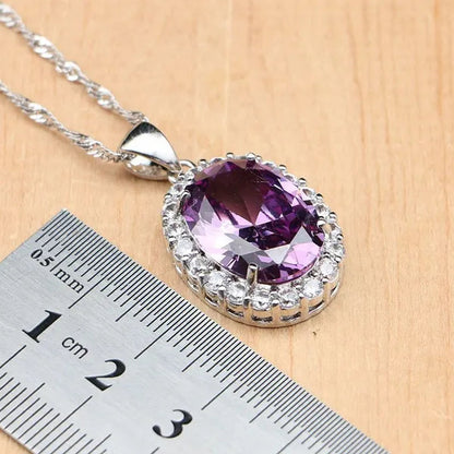925 Sterling Silver Bridal Jewelry Purple Amethyst White Zircon Jewelry Sets for Women Wedding Earrings/Pendant/Necklace/Ring/Bracelet - WORLD TIME VISITS
