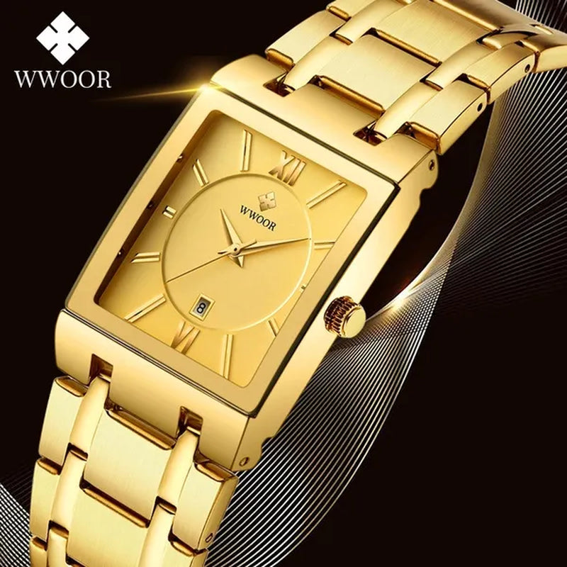 Relogio Masculino WWOOR top brand luxury stainless steel black gold men's square watch men's waterproof quartz wrist watch men