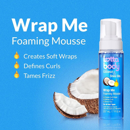 Lottabody Coconut Oil and Shea Wrap Me Foaming Curl Mousse , Creates Soft Wraps, Hair Mousse for Curly Hair, Defines Curls, anti Frizz, 7 Fl Oz