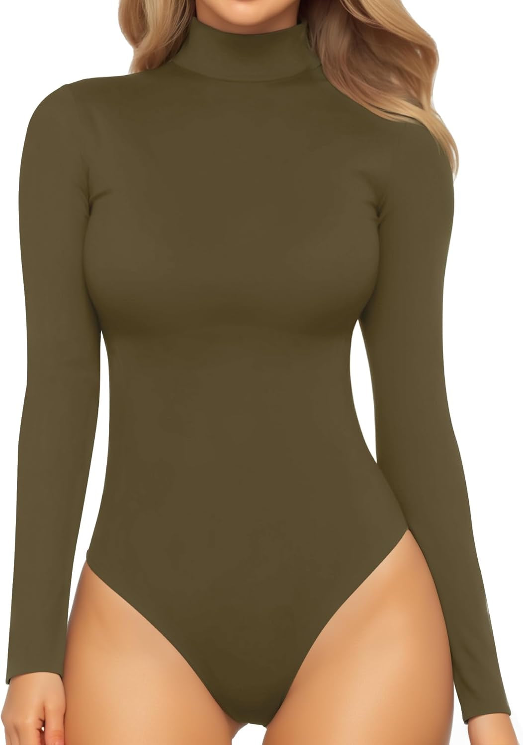 Women'S Mock Turtle Neck Long Sleeve Tops Bodysuit Jumpsuit