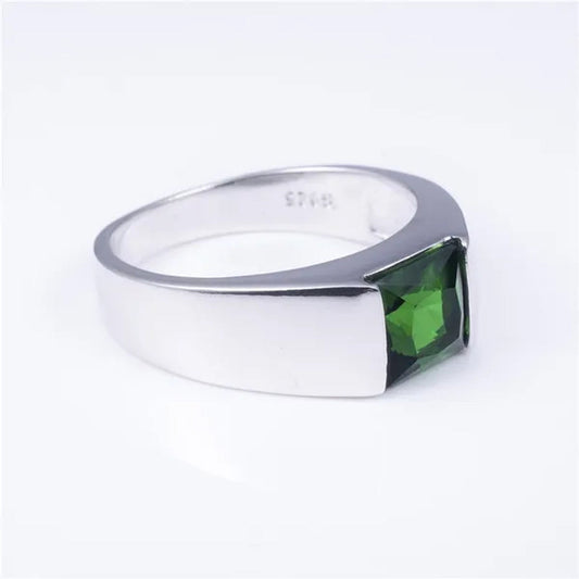 Men'S Eternity 925 Sterling Silver Square Natural Green Gemstone Stone Solitaire Ring Size 8-12 - WORLD TIME VISITS