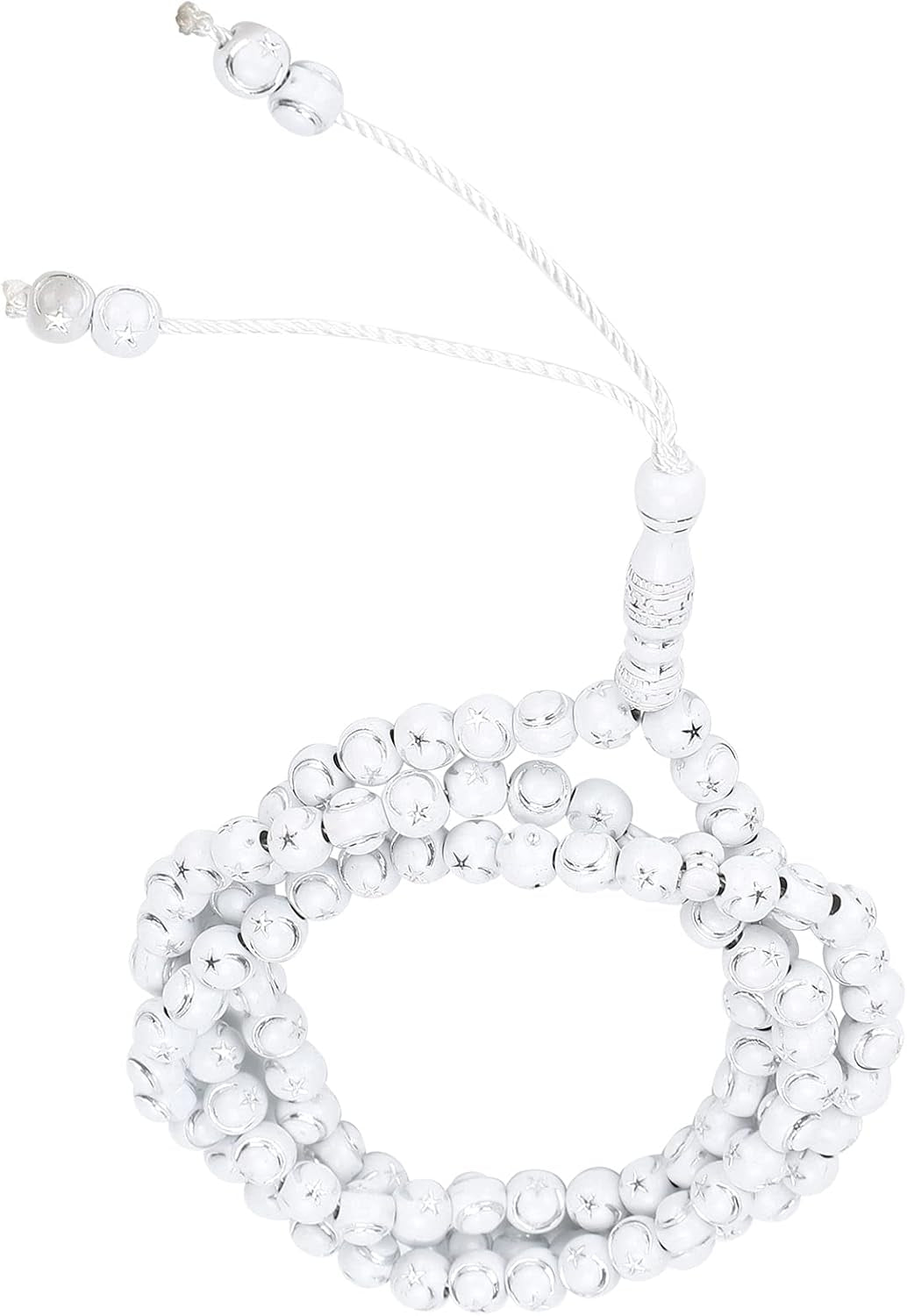 Islamic Prayer Beads, Muslim Rosary Beads 99 Grains Resin Gilding Religious Article Islam Prayer Rosary Beads Islamic Necklaces (White)