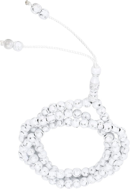 Islamic Prayer Beads, Muslim Rosary Beads 99 Grains Resin Gilding Religious Article Islam Prayer Rosary Beads Islamic Necklaces (White)