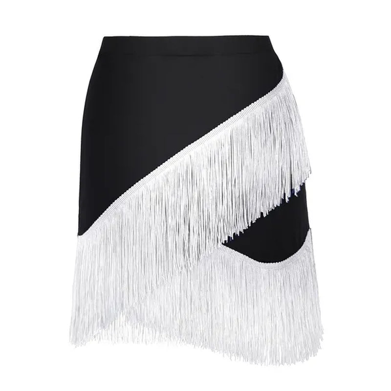 Women Adult Wear Elastic Waistband Fringe Flowing Tassels Latin Skirt Tango Rumba Dancewear