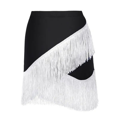 Women Adult Wear Elastic Waistband Fringe Flowing Tassels Latin Skirt Tango Rumba Dancewear